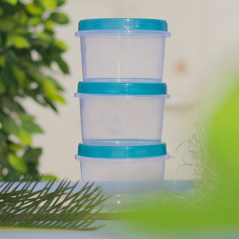a plastic bottle with a blue cap
